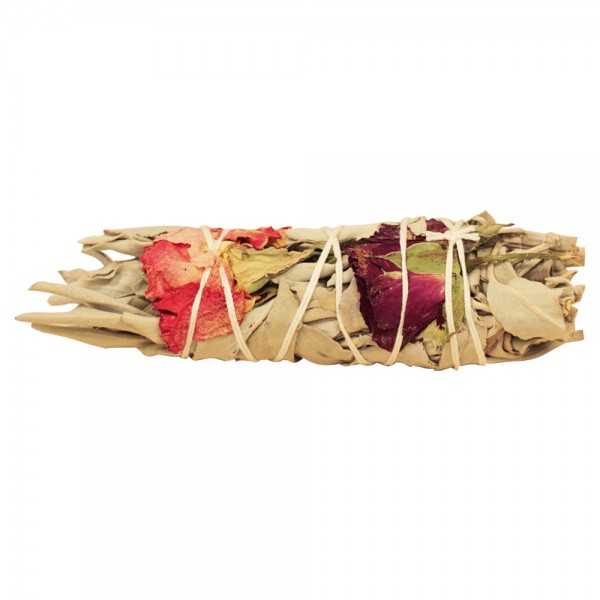 Räucher-Bündel weißer Salbei mit Rosenblüten